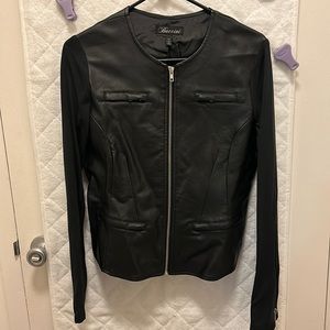 Black Faux Leather jacket with stretchy sleeves